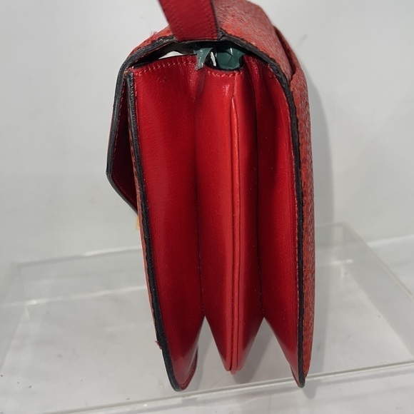 Nina Ricci Red Leather Pebbled Suede Combination Shoulder Bag Made in France - Picture 7 of 15